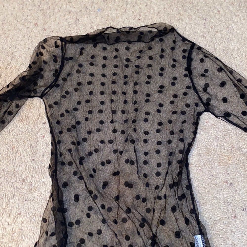 BLACK LONG SLEEVE POLKA DOT SEE THRU SHIRT